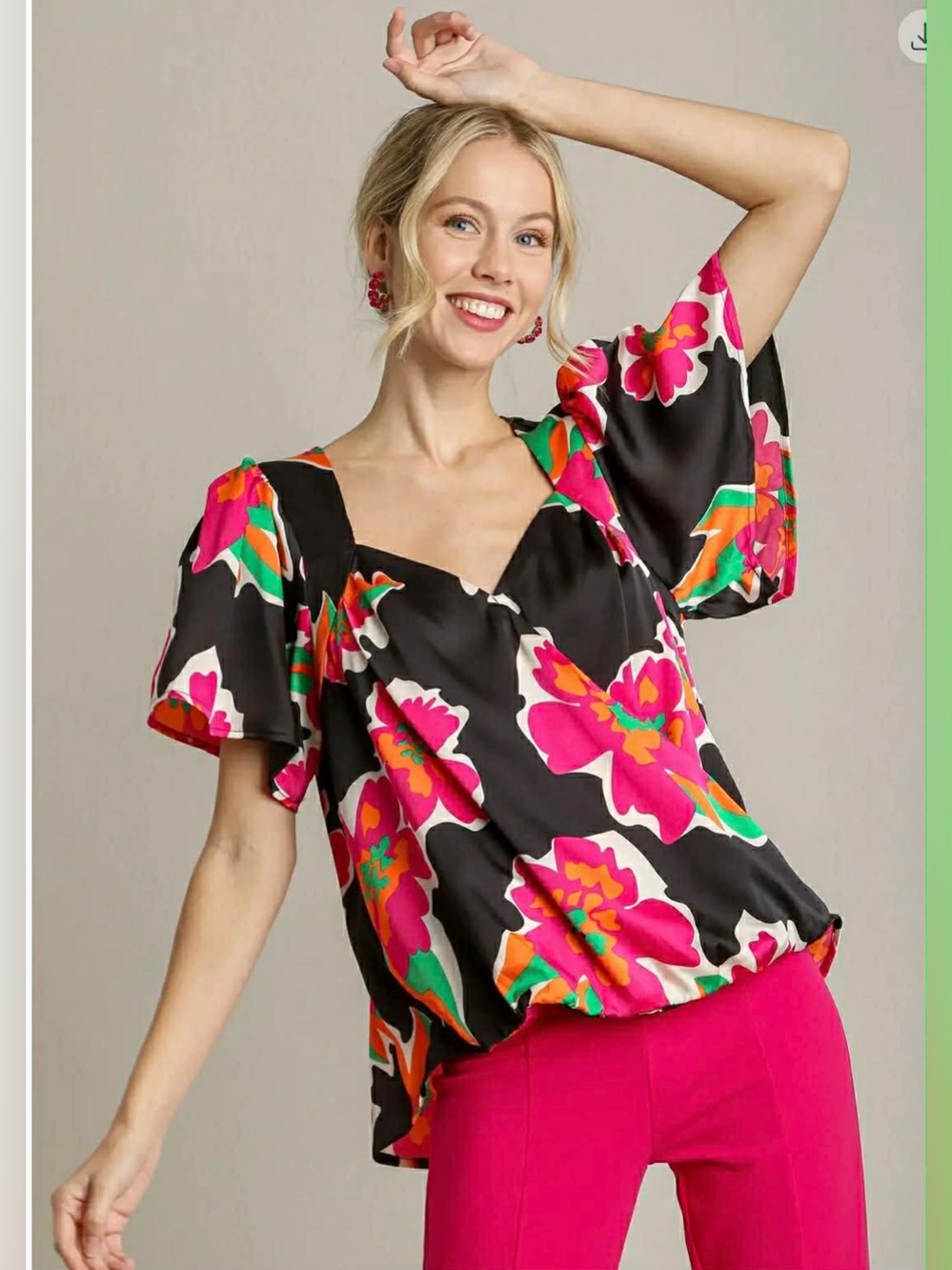 Umgee Pink & Black Floral Top